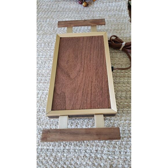 Vintage 1973 Mini Warming‎ Tray Wood Handles - Picture 1 of 12
